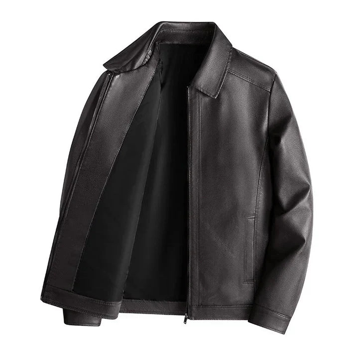 Slim Fit Lederjacke Modern Stehkragen Reißverschluss - IdealeKleiden