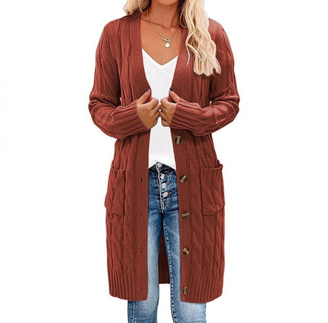 Cardigan femme grosse maille chaud avec poches et boutons