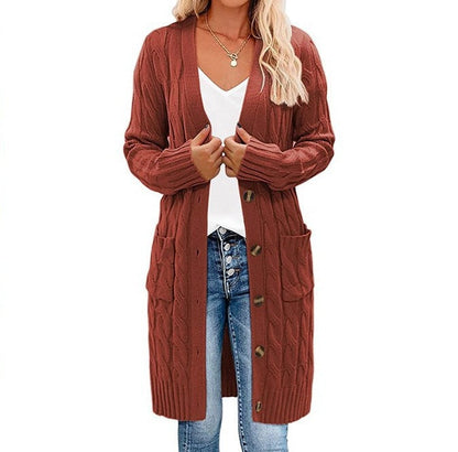 Cardigan femme grosse maille chaud avec poches et boutons