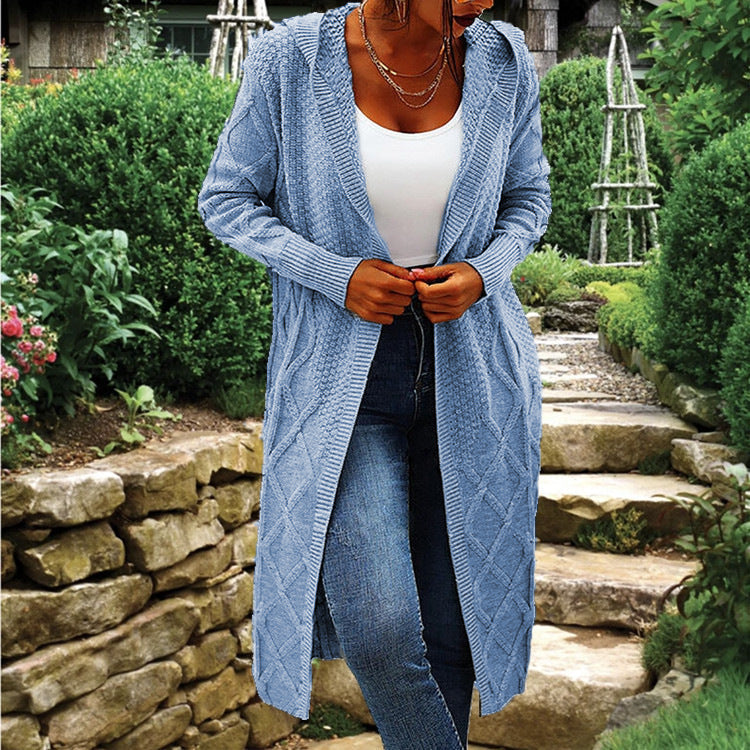 Gilet long en maille pour femme Coupe ouverte Motif torsadé