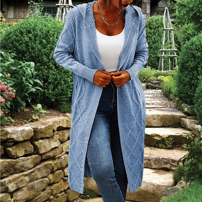 Gilet long en maille pour femme Coupe ouverte Motif torsadé