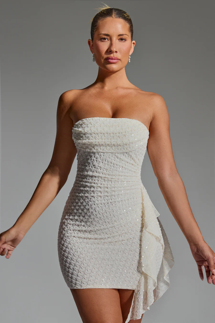 Robe courte à volants élégante stretch femme