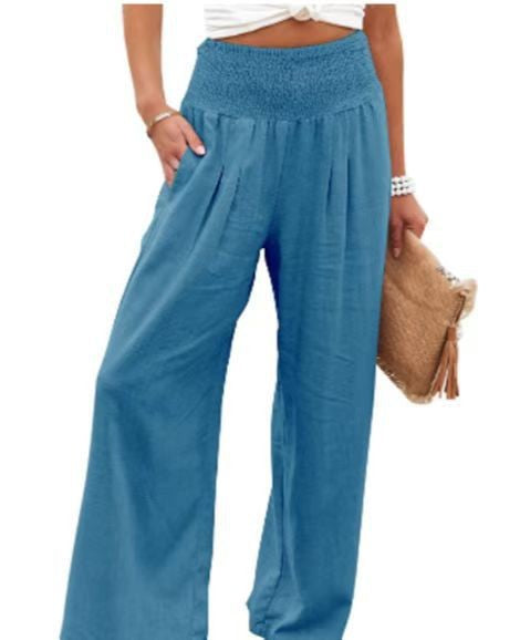 Pantalon ample en lin pour femme avec détail plissé