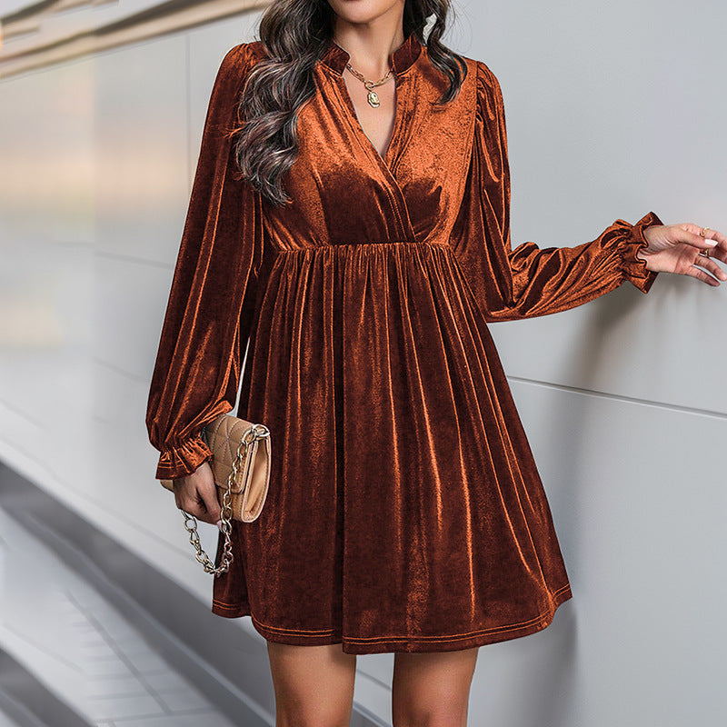 Robe de soirée velours élégante col en V