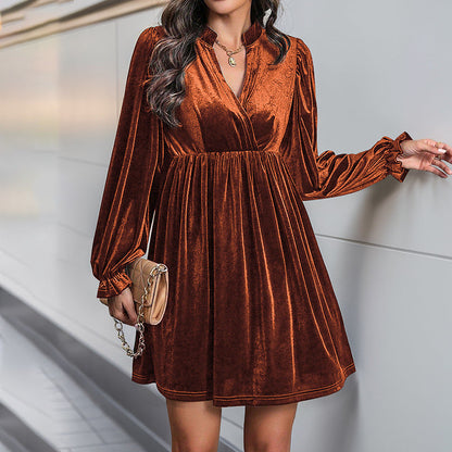 Robe de soirée velours élégante col en V