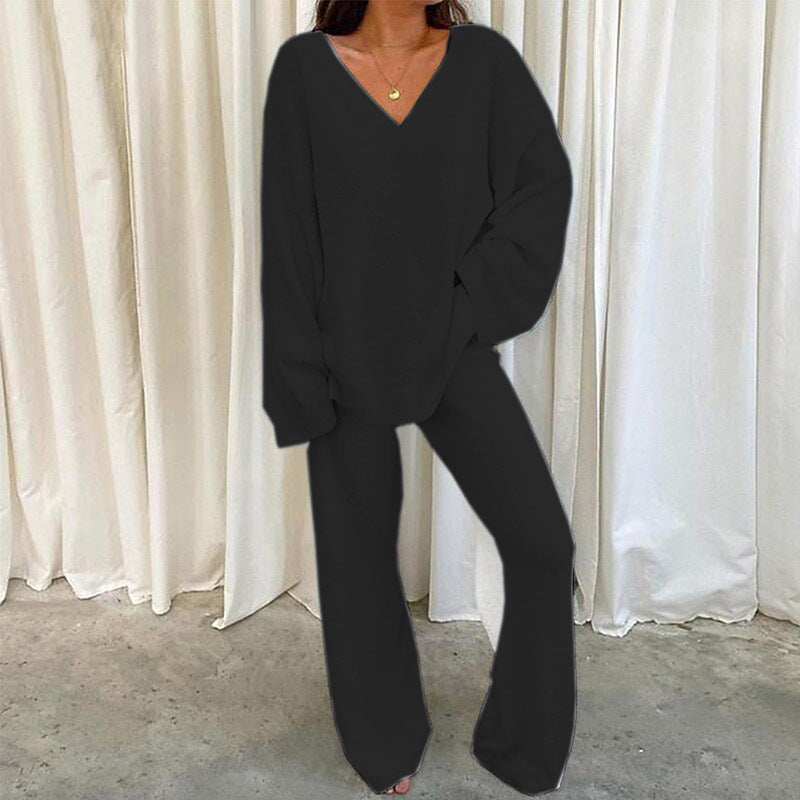 Ensemble en maille Femme Col V Confortable Jambes Larges