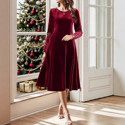 Elegantes Damenkleid Samt Stoff Lange Ärmel - IdealeKleiden