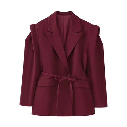 Veste blazer oversize élégante pour femme avec ceinture