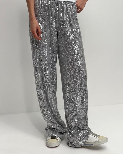Pantalon scintillant pour femme, style palazzo élégant