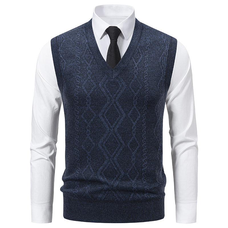 Pull tricoté homme, col V, aspect texturé