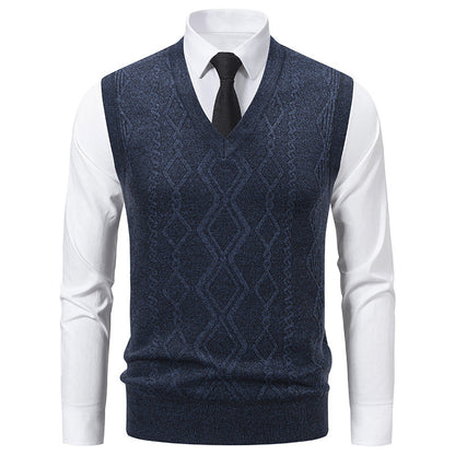 Pull tricoté homme, col V, aspect texturé