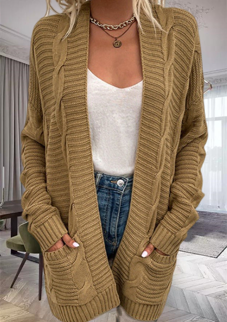 Cardigan grande taille en maille mélangée grosse maille avec poches