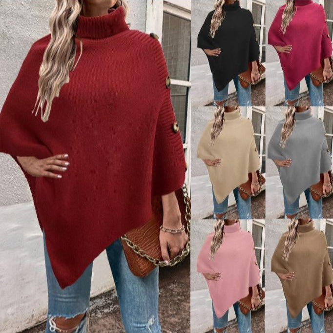 Damen Strickponcho Hochkragen Elegantes Design - IdealeKleiden