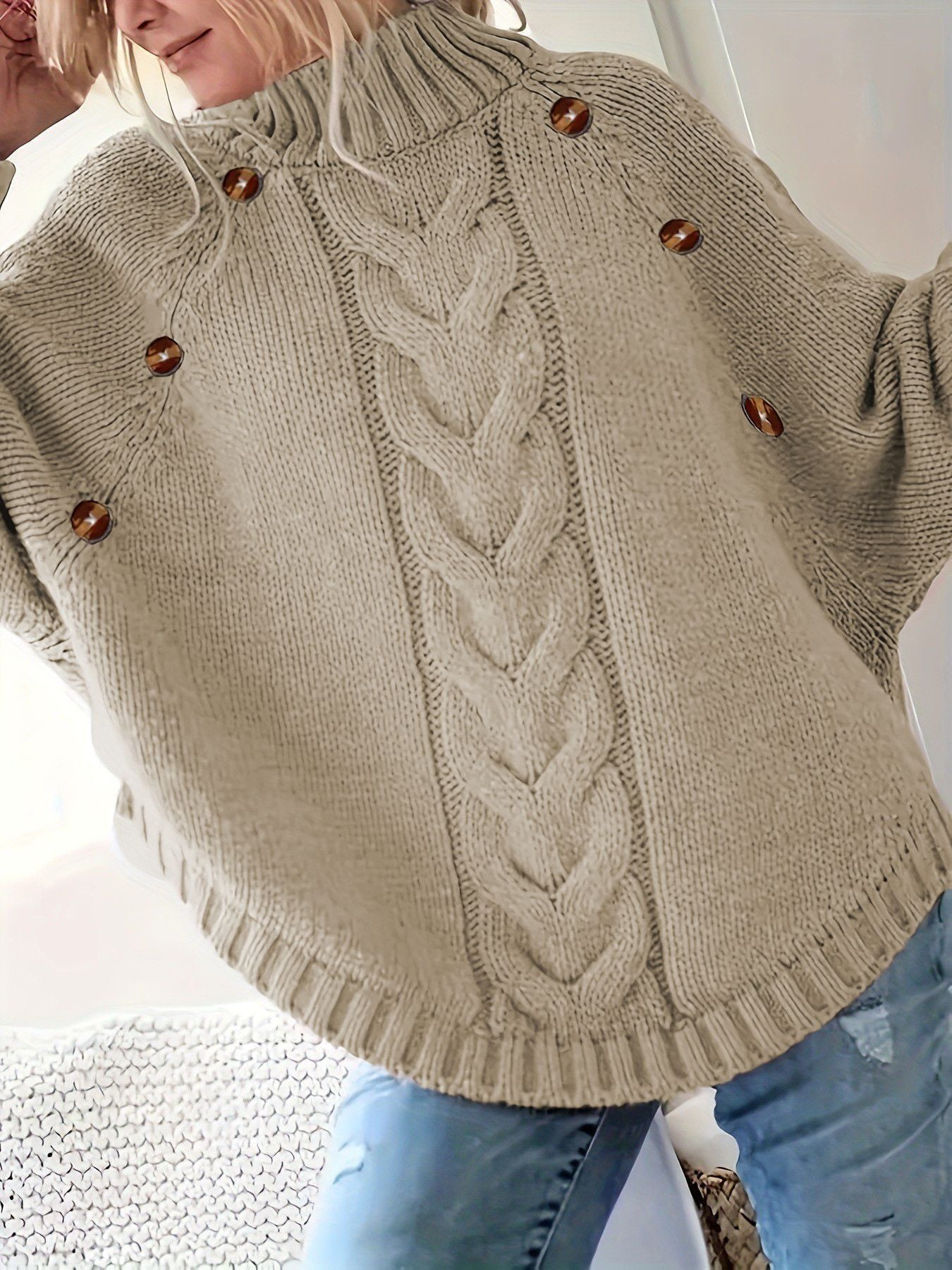 Pull pour femme en grosse maille, col montant, élégant
