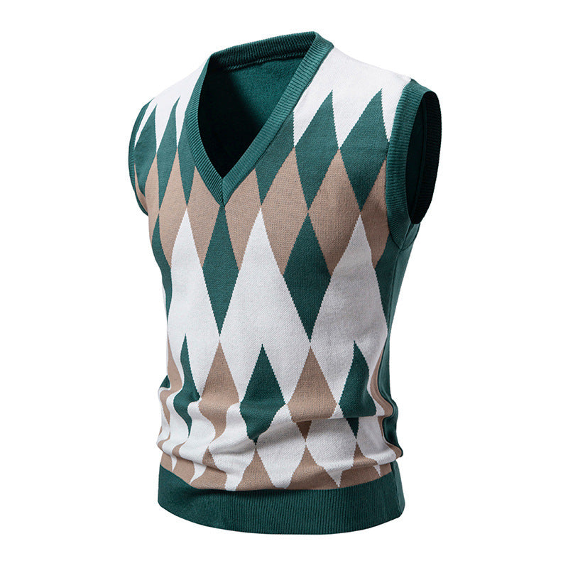 Gilet pull homme élégant sans manches à motif losanges
