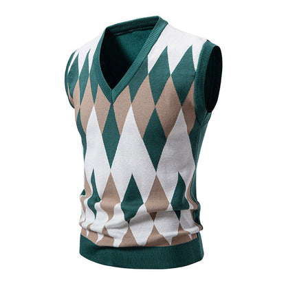 Gilet pull homme élégant sans manches à motif losanges