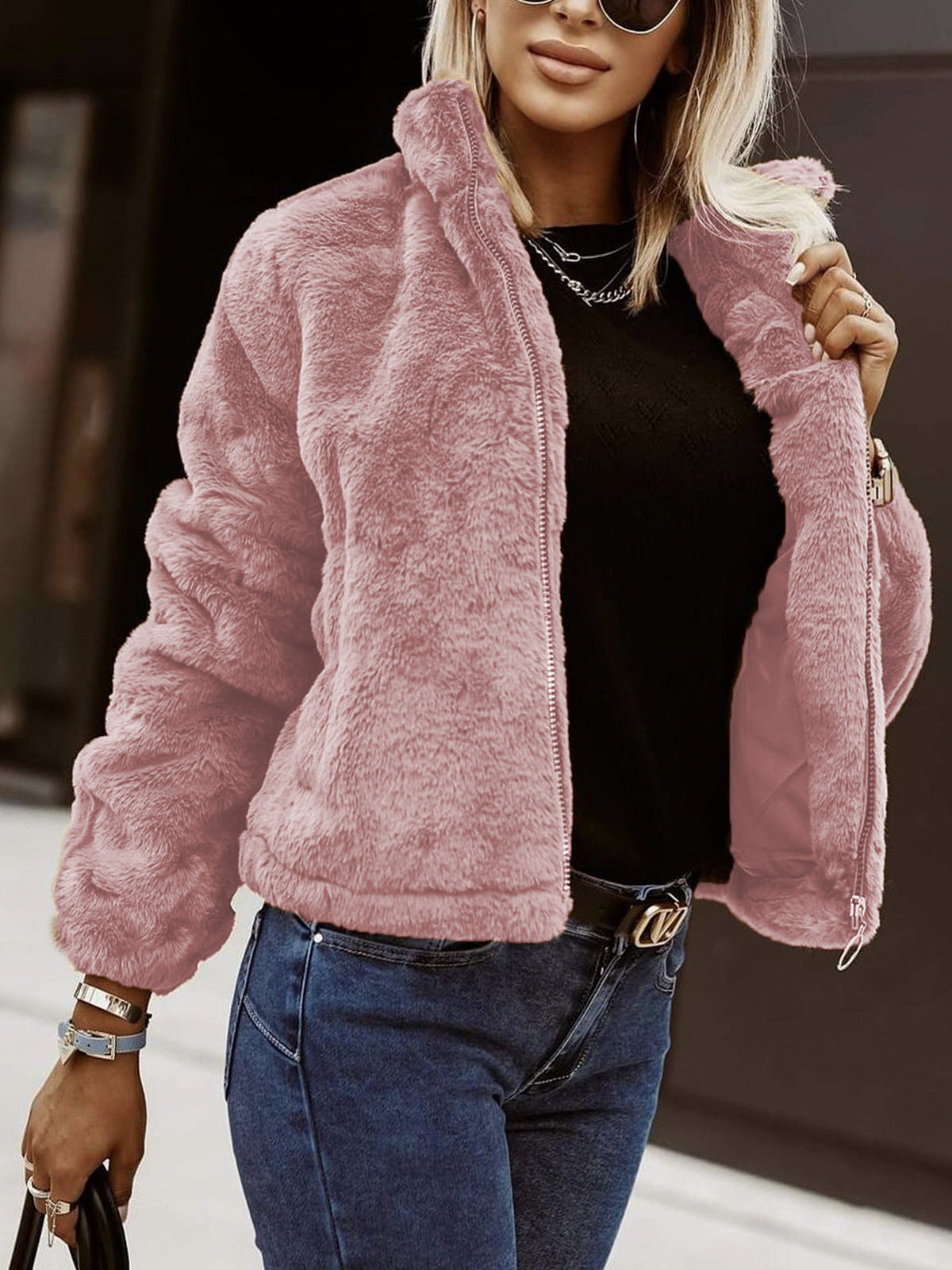Veste Teddy femme douce Bomber souple Fermeture éclair