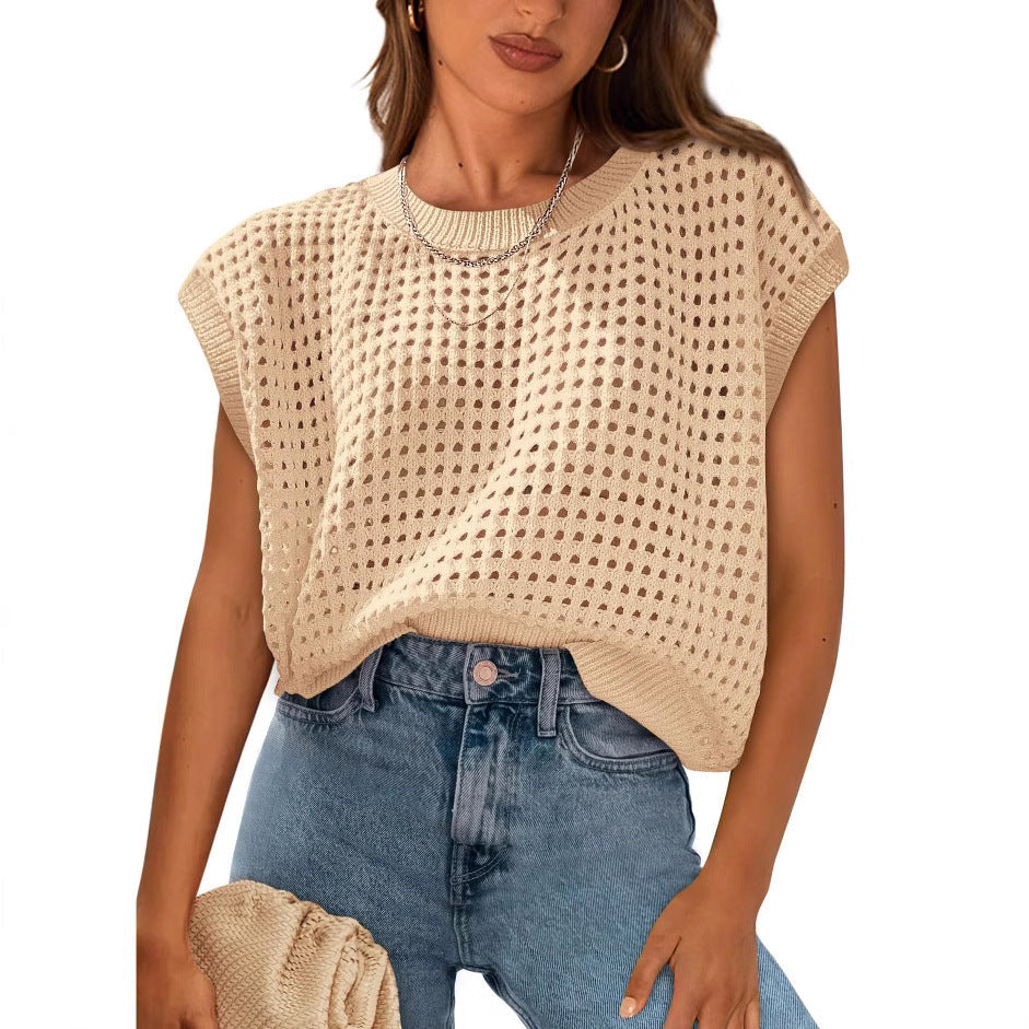 Damen Stricktop Luftig Lochmuster Trendy - IdealeKleiden