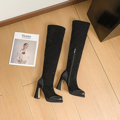 Kniehohe Stiefel Damen Blockabsatz Trendy - IdealeKleiden