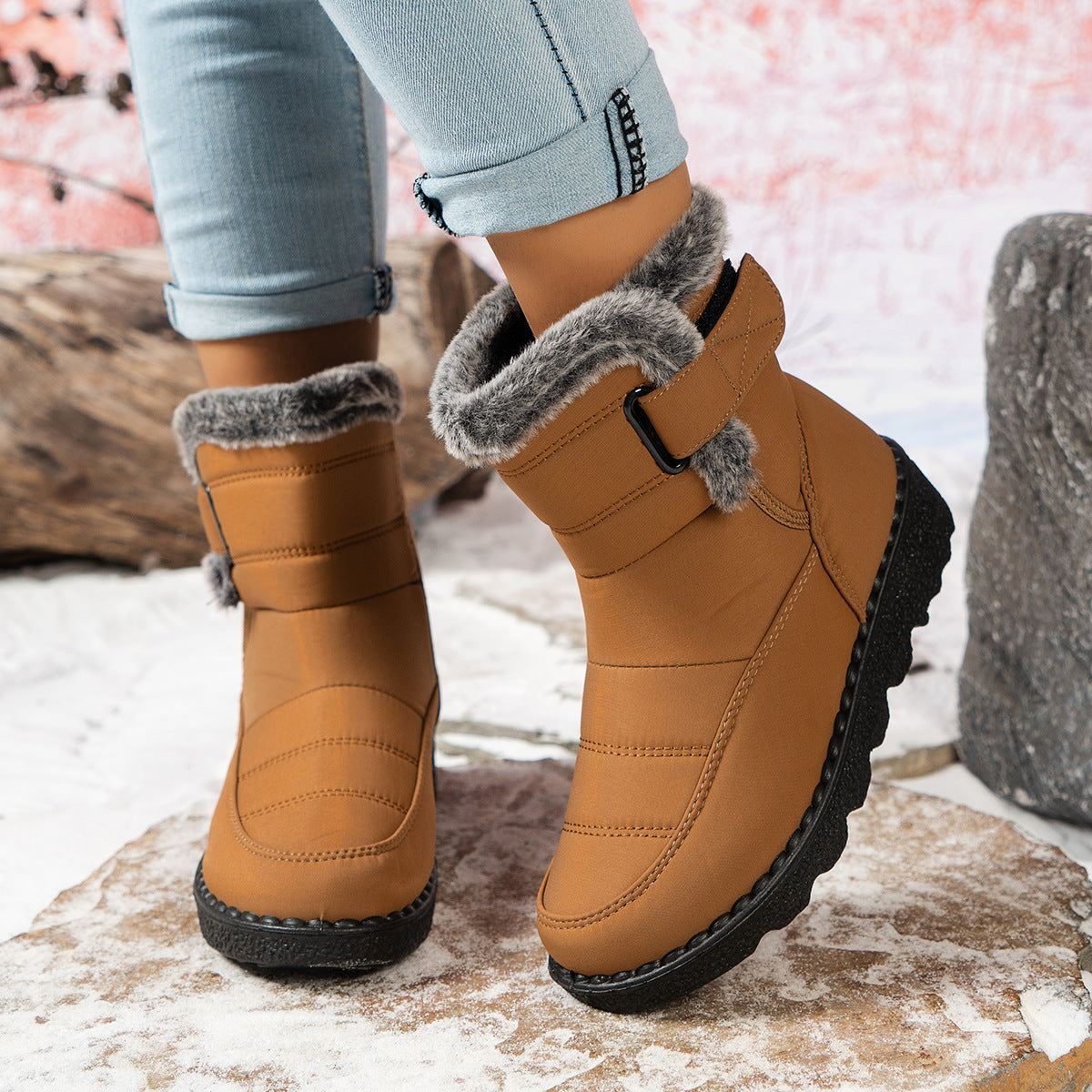 Bottes d'hiver pour femme Chaud Polaire Antidérapant