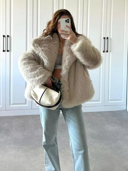 Veste en peluche douce Coupe courte Grand revers