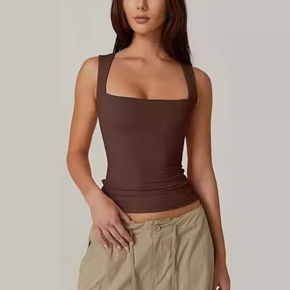Haut pour femme à bretelles larges et encolure carrée