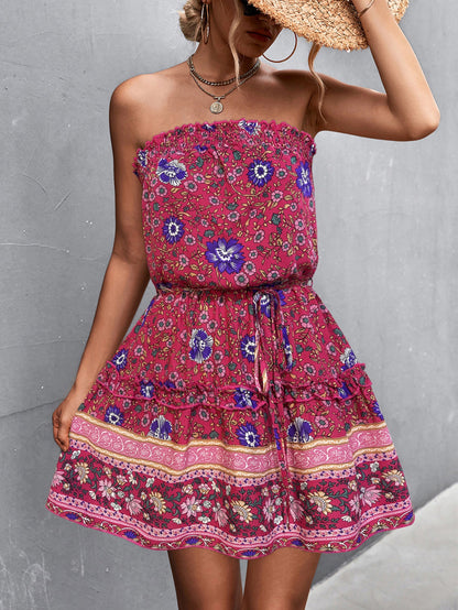 Robe d'été femme à fleurs élastique courte