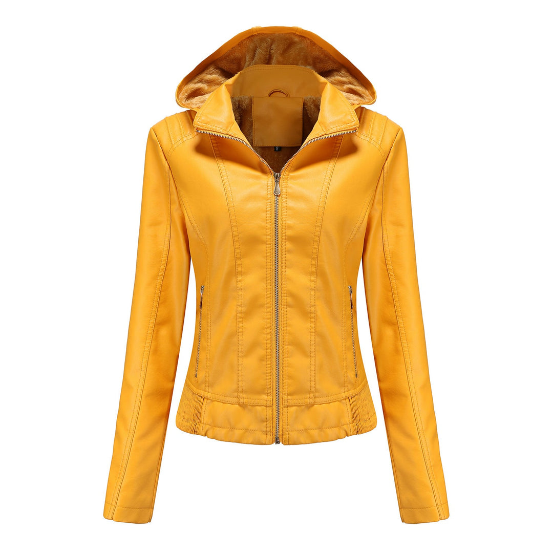 Blouson en cuir élégant pour femme avec col montant