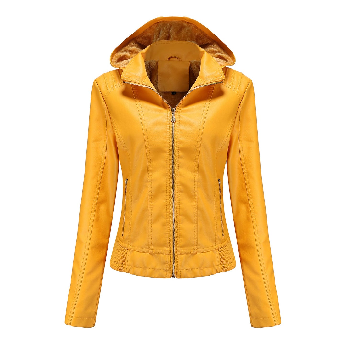 Blouson en cuir élégant pour femme avec col montant