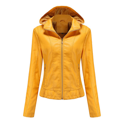 Blouson en cuir élégant pour femme avec col montant