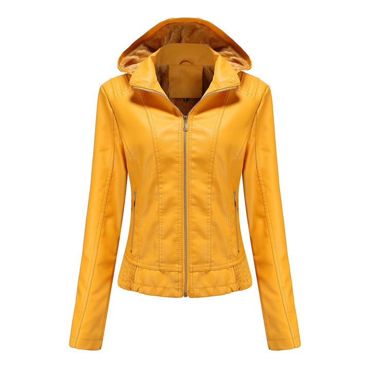 Blouson en cuir élégant pour femme avec col montant