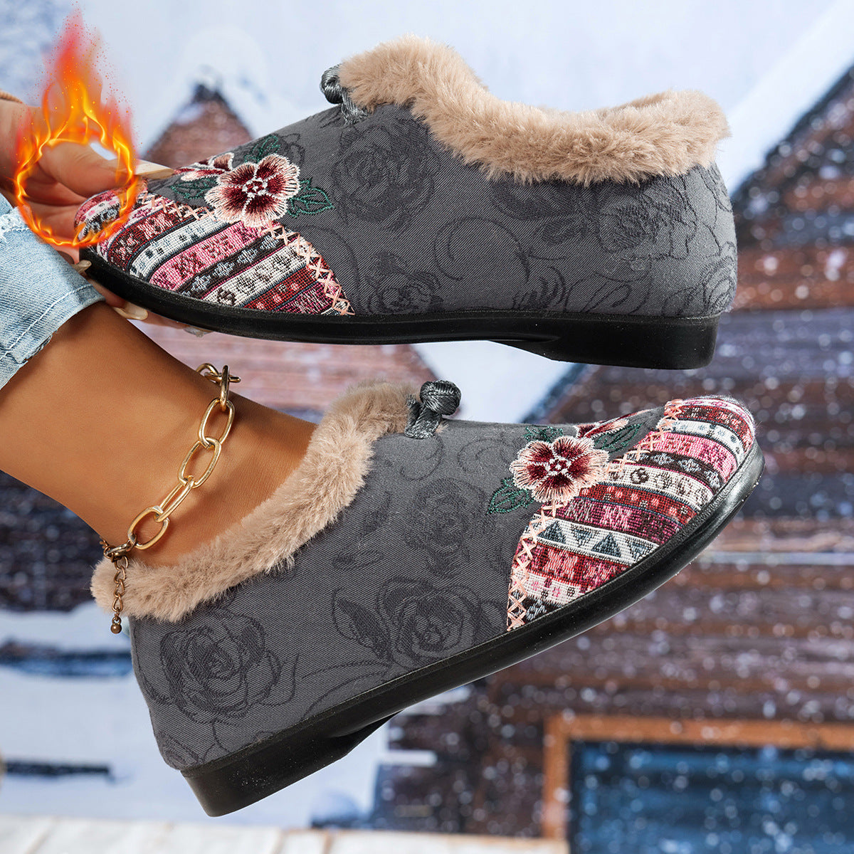 Chaussons doux en polaire à motif floral pour femmes