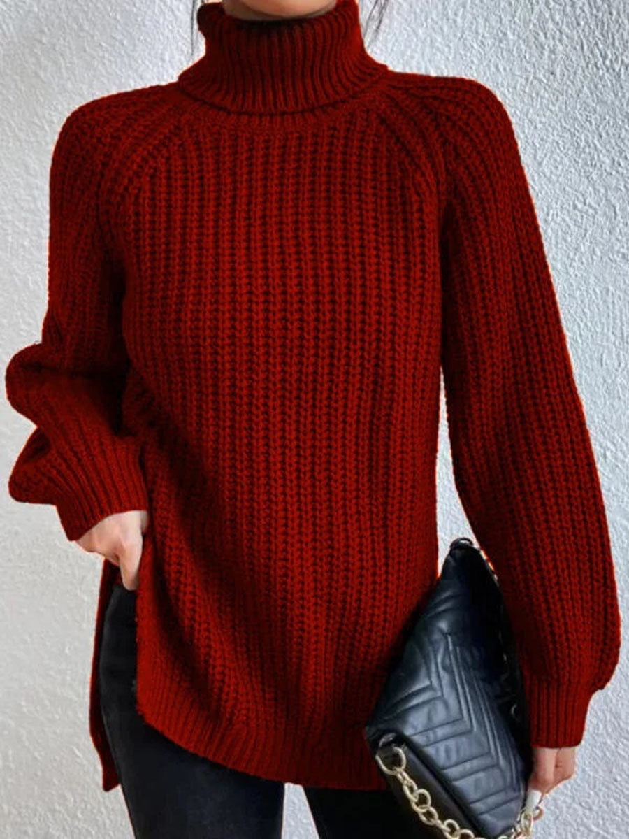 Pull tricoté pour femme col montant motif nid d'abeille élégant