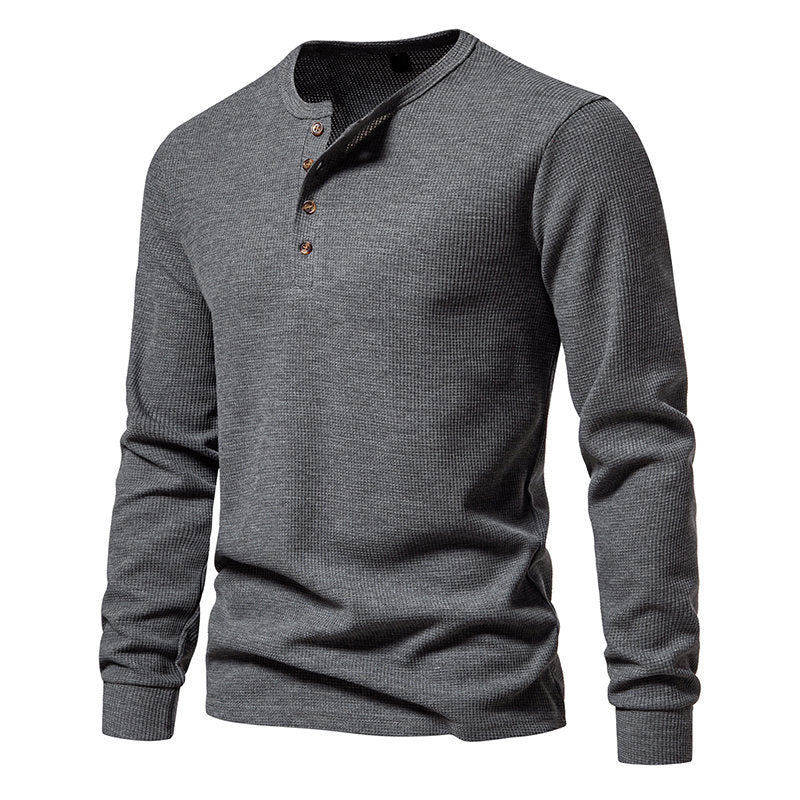 T-shirt à manches longues structuré pour homme, patte de boutonnage, style moderne