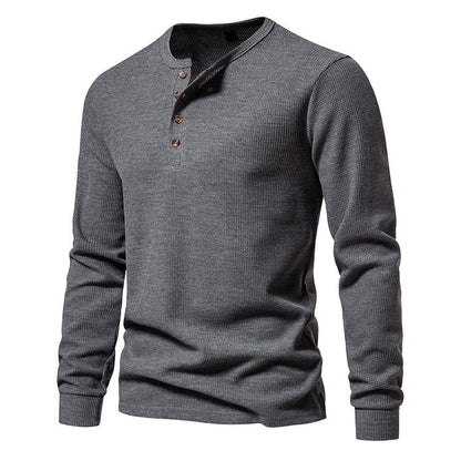T-shirt à manches longues structuré pour homme, patte de boutonnage, style moderne
