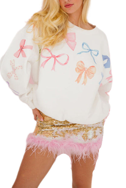 Sweat-shirt Femme Motif Nœuds Coloré Style Tendance
