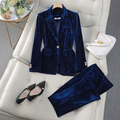 Ensemble de costume d'affaires pour femmes avec long blazer en velours