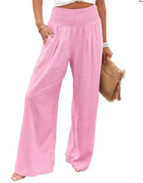 Pantalon ample en lin pour femme avec détail plissé