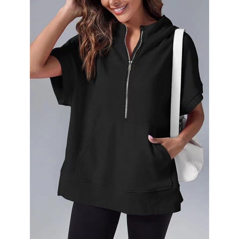 Sweat-shirt à capuche décontracté pour femme avec poches et fermeture éclair