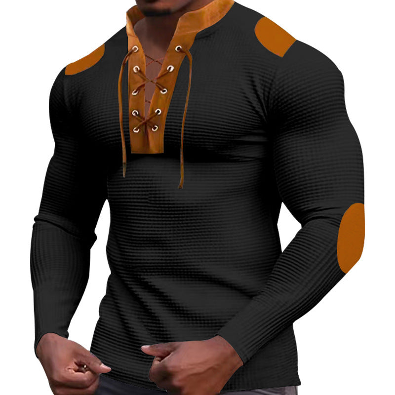 T-shirt à manches longues structuré pour homme, avec design à lacets moderne