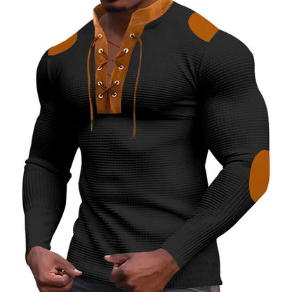 T-shirt à manches longues structuré pour homme, avec design à lacets moderne