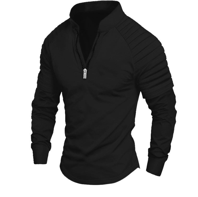 T-shirt à manches longues pour hommes, sportif, fonctionnel, avec fermeture éclair