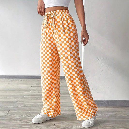 Damen Comfort Hose Karierter Stil Elastischer Bund - IdealeKleiden