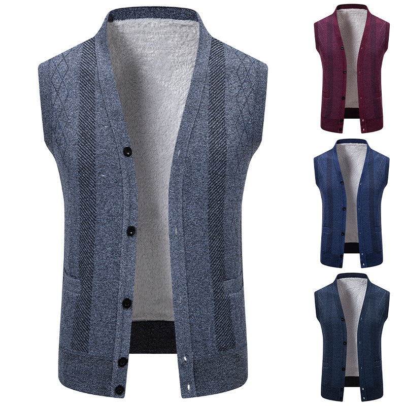 Herren Strickjacke Klassisch V-Ausschnitt Zopfmuster - IdealeKleiden