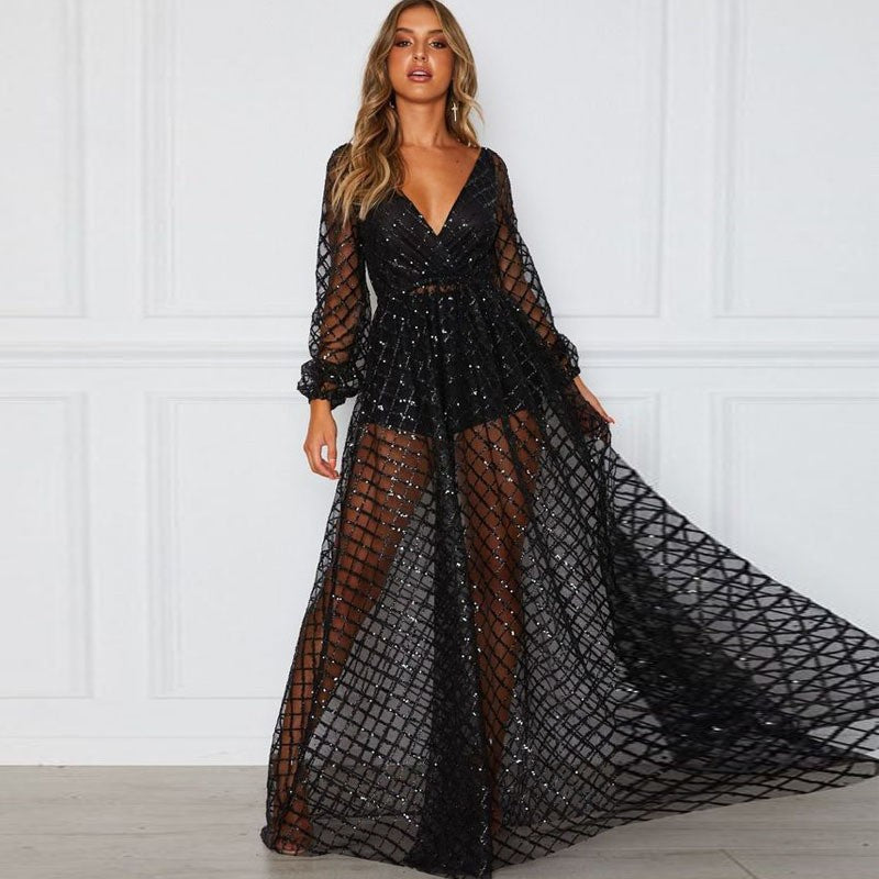 Robe Femme Élégante Transparente avec Accents Pailletés