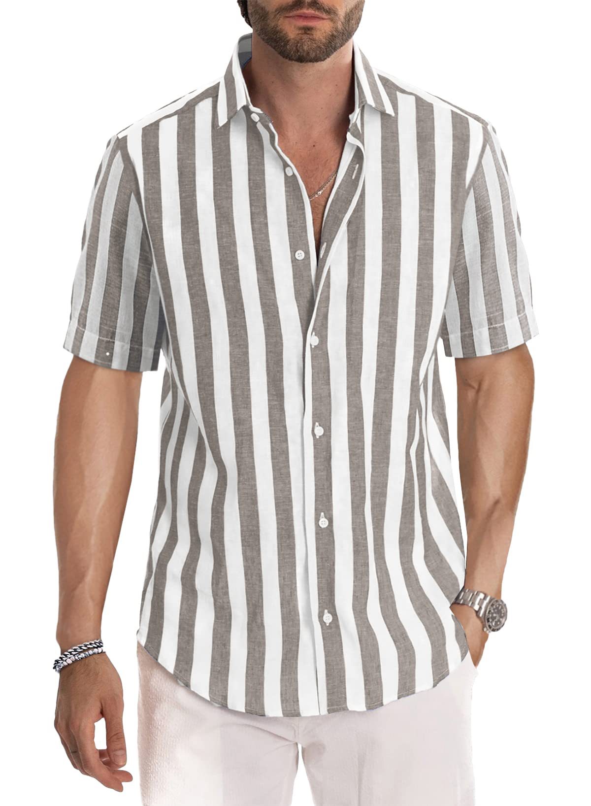 Chemise Homme Manches Courtes Rayures Coupe Relaxed Moderne