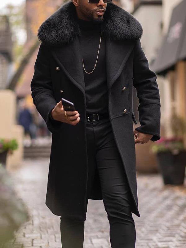Manteau long homme, design élégant, col en fourrure de luxe