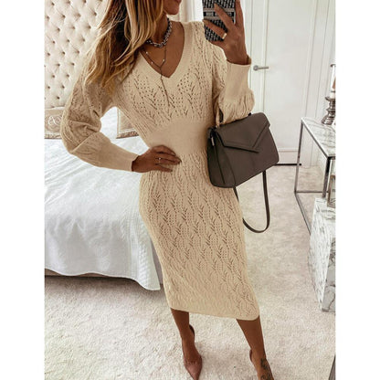 Robe en maille élégante col V effet transparent