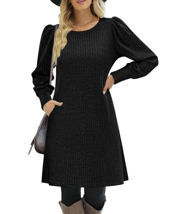 Robe pull femme détails à volants poches latérales