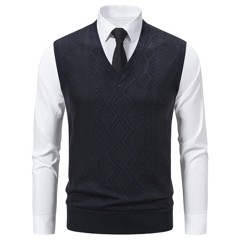 Pull tricoté homme, col V, aspect texturé